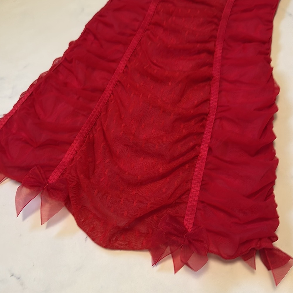 Rare Victorias Secret Sexy Little Things Ruched Red Lingerie With Bows 34B - Picture 3 of 7